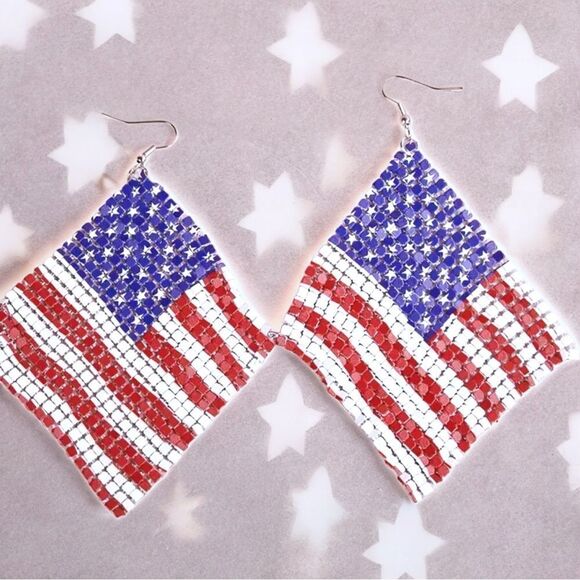 Patriotic Set l Sundress & Mesh Earrings l Criss-Cross Design l OX l New - Picture 9 of 10
